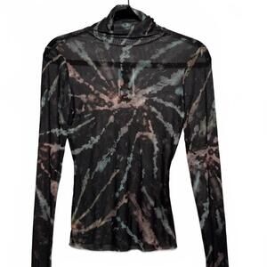 Black Tie Dye Long Sleeve Mesh Top XS